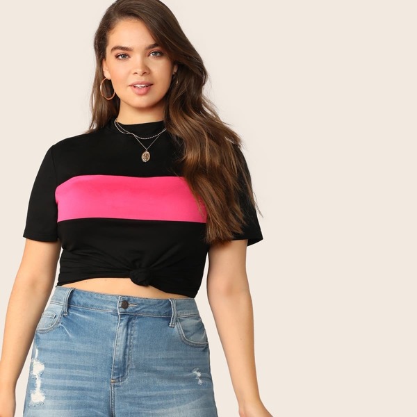 

Plus Mock Neck Colorblock Tee