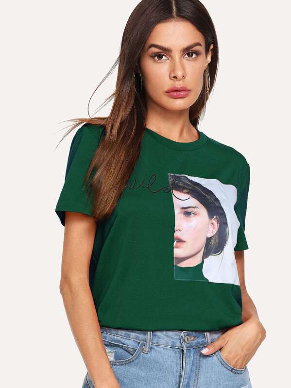 

Girl Patch Letter Print Tee