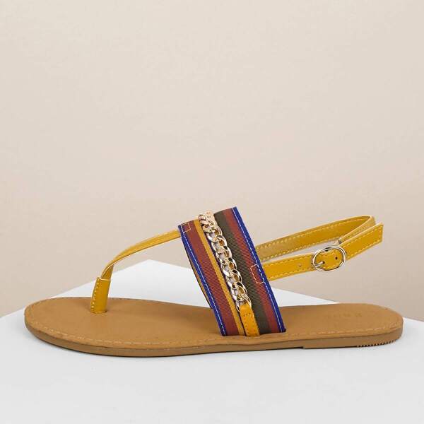 

Stripe Chain Band Slingback Flat Thong Sandals, Multicolor