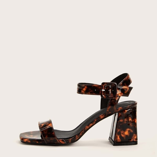 

Tortoiseshell Pattern Slingback Chunky Heels, Multicolor