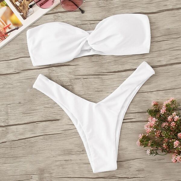 

Twist Top With High Leg Bikini Set