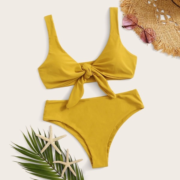 

Knot Front Top With Panty Bikini Set