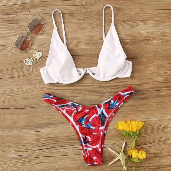 

Underwired Top With Watermelon Print Bikini Set