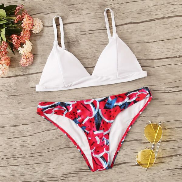 

Triangle Top With Watermelon Print Bikini Set