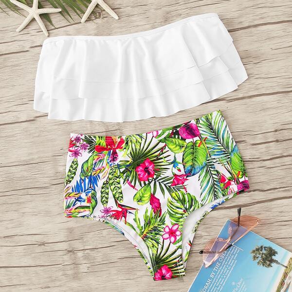 

Tiered Layer Top With Tropical Bikini Set