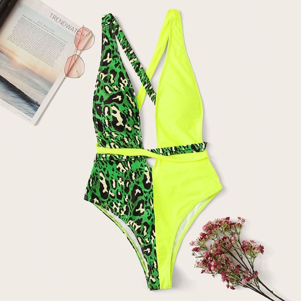 

Neon Lime Self Tie Leopard One Piece Swimsuit