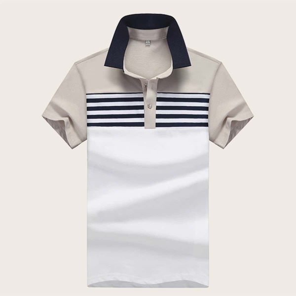 

Men Contrast Collar Striped Polo Shirt