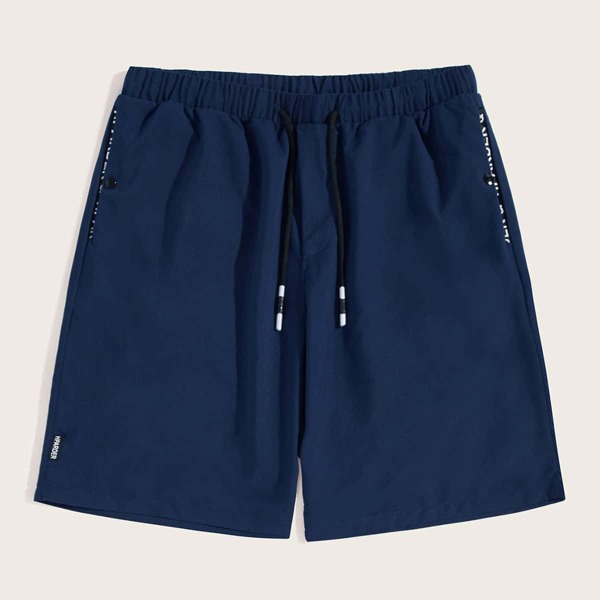 

Men Letter Tape Drawstring Waist Shorts