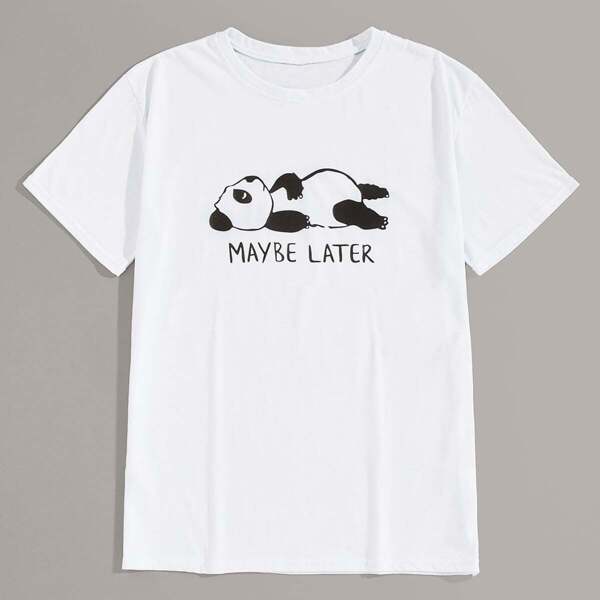 

Men Panda & Letter Print Tee, White