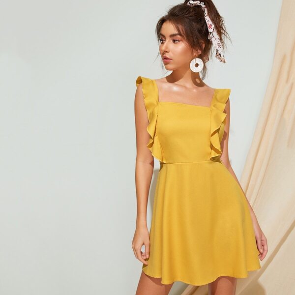 

Ruffle Trim Tie Back Dress, Yellow