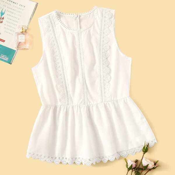 

Contrast Lace Zip Back Blouse, White