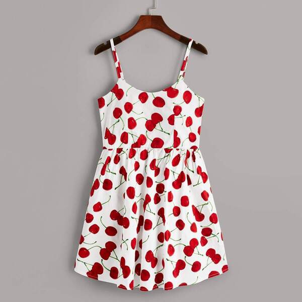 

Cherry Print Crisscross Back Cami Dress