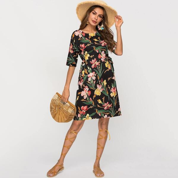 

Floral Print Knot Side Dress