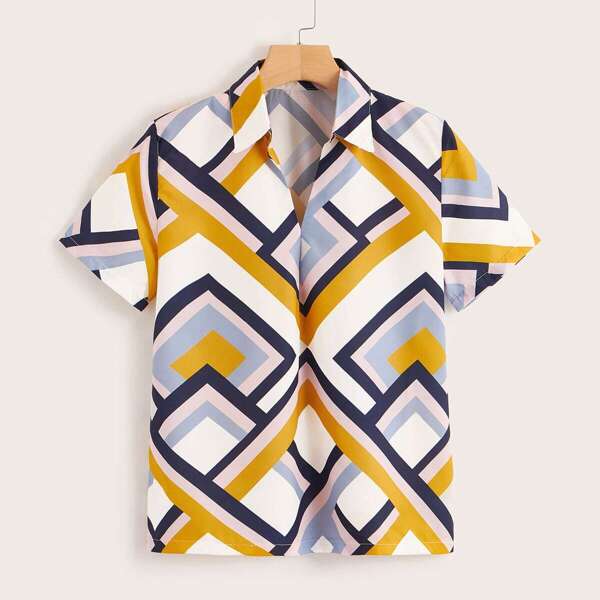 

Colorful Geometric Print Blouse
