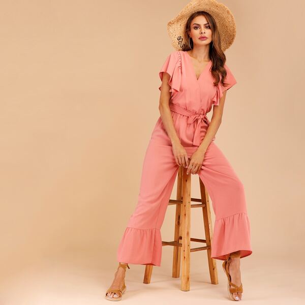 

Surplice Belted Flare Leg Jumpsuit