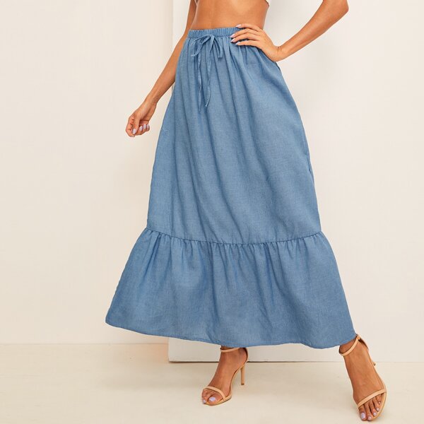 

Ruffle Hem Drawstring Waist Skirt