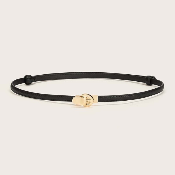

Metal Buckle Skinny Belt, Black