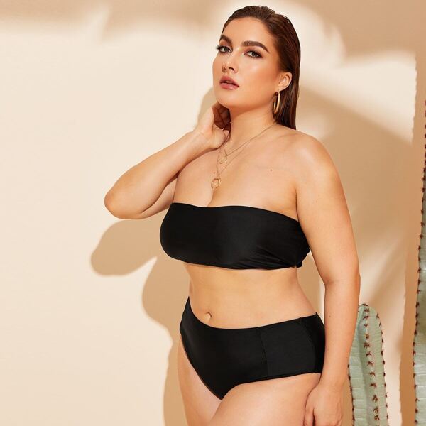 

Plus Bandeau With High Waist Bikini Set