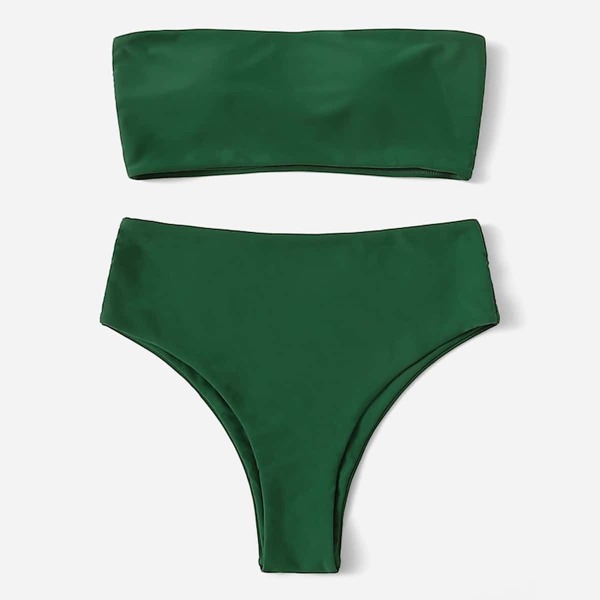Plus Bandeau Top With High Cut Bikini, Green