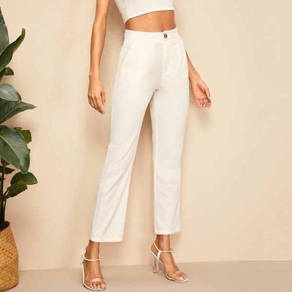 

Straight Leg Solid Tailored Pants, White