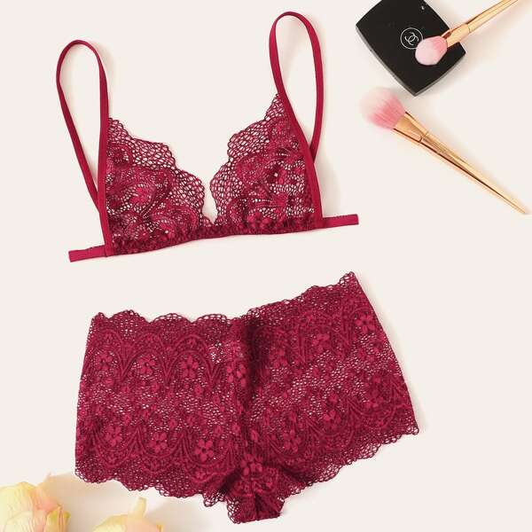 

Floral Lace Cutout Lingerie Set