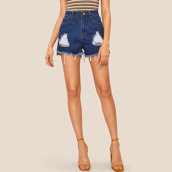

Ripped Raw Hem Denim Shorts