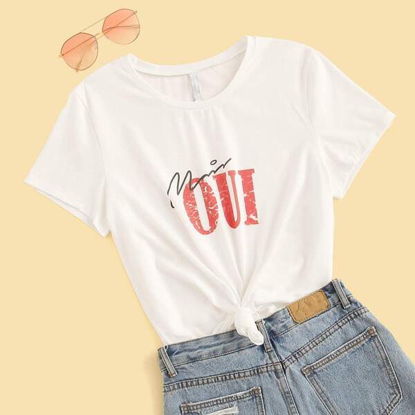 

Distressed Letter Print Tee