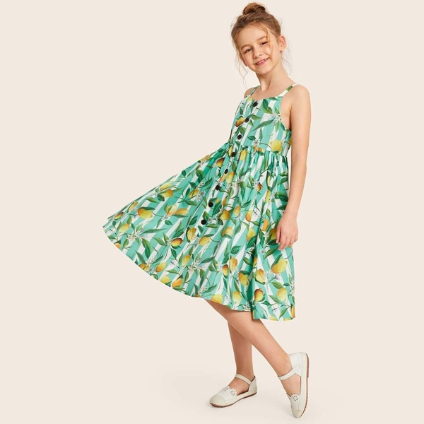 

Girls Striped & Lemon Print Flare Slip Dress