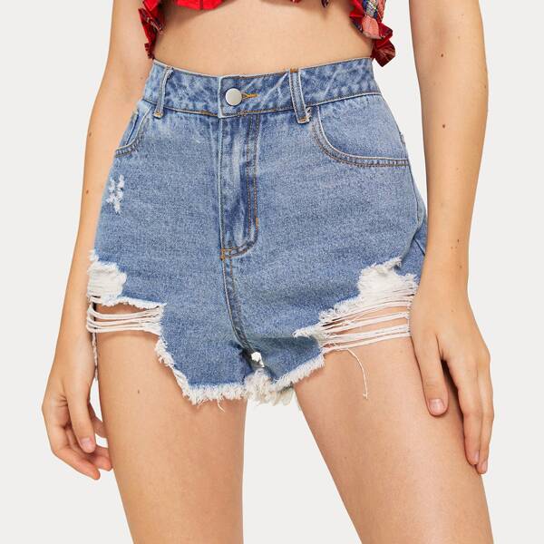 

Raw Hem Ripped Denim Shorts
