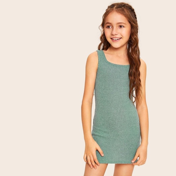 

Girls Rib-knit Tank Dress, Green