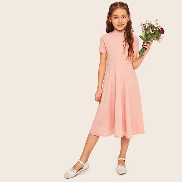 

Girls Zip Back Mock-neck Fit & Flare Dress