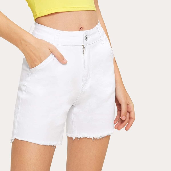 

Button And Pocket Detail Solid Denim Shorts