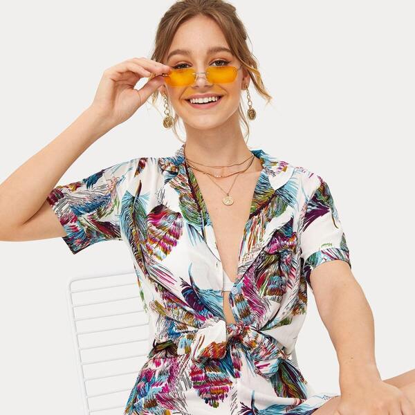 

Plants Print Top With Shorts