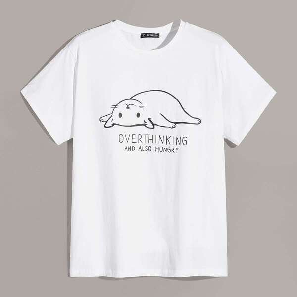 

Men Letter & Cartoon Print Tee