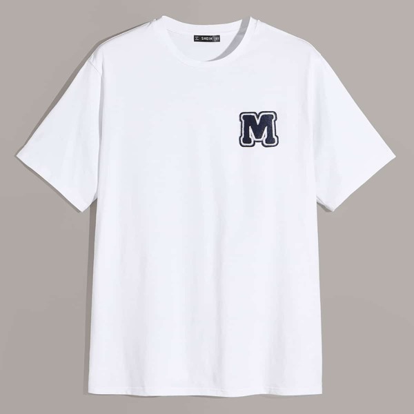 Men Letter Patched Detail Tee, White