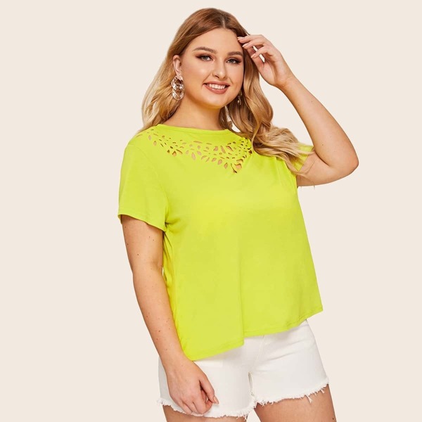 

Plus Neon Yellow Laser Cut Insert Solid Tee