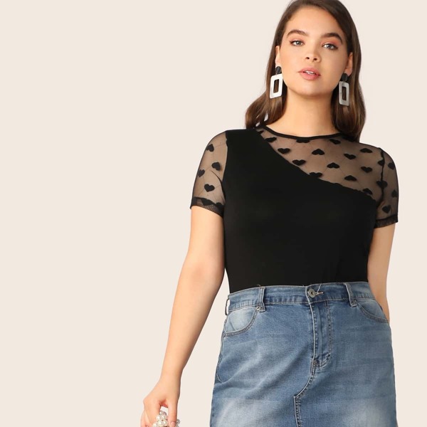 

Plus Heart Mesh Yoke Trim Bodysuit