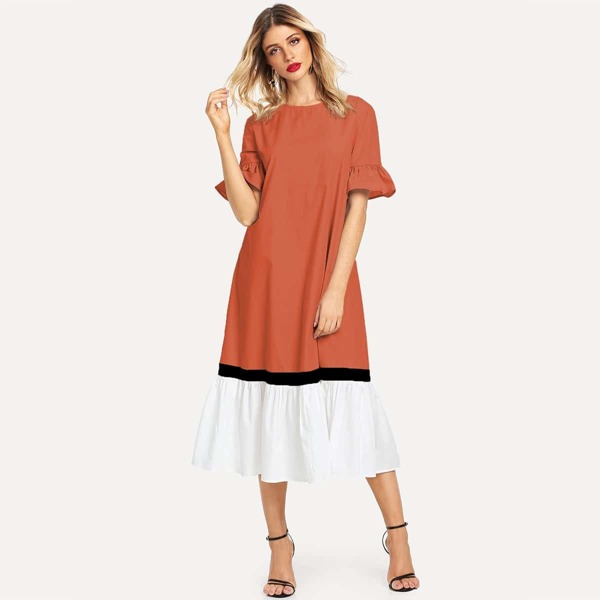 

Color-block Flippy Hem Tunic Dress