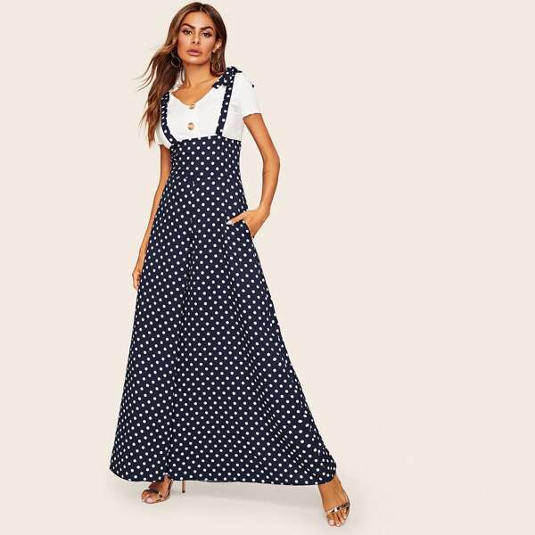 

Wide Leg Polka Dot Pinafore Jumpsuit