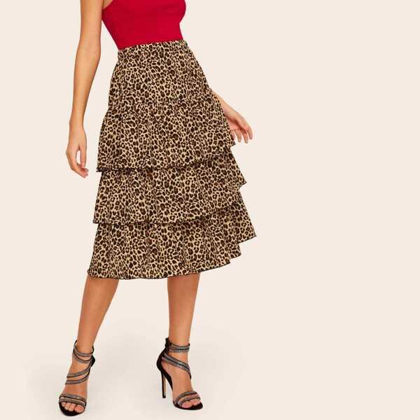 

Leopard Print Layered Ruffle Skirt
