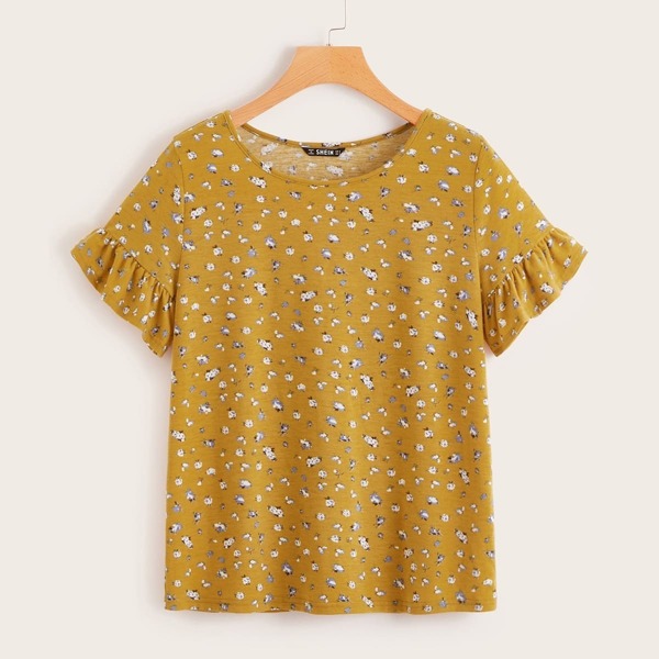 

Ruffle Cuff Ditsy Floral Tee, Yellow