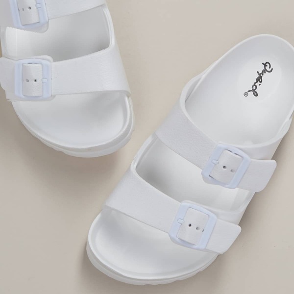 

Two Buckle Slide On Comfort Footbed Sandals, White