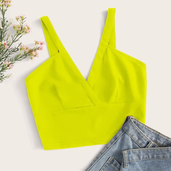 

Neon Lime Surplice Front Crop Top, Green bright