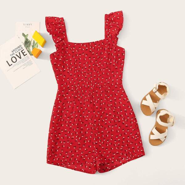 

Girls Ditsy Floral Romper With Ruffle Strap