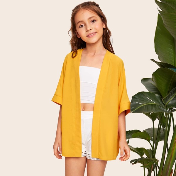 

Girls Drop Shoulder Solid Kimono