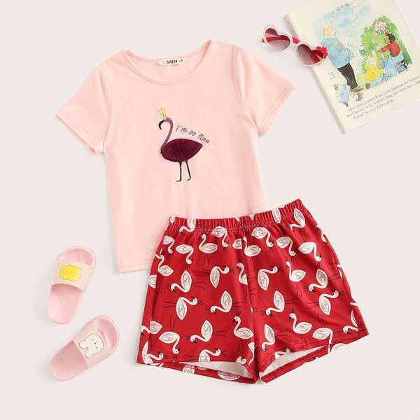 

Girls Faux Fur Detail Top and Shorts PJ Set