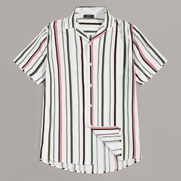 

Men Revere Collar Striped Shirt