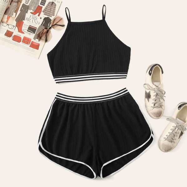 

Rib-knit Halter Top and Dolphin Shorts Set