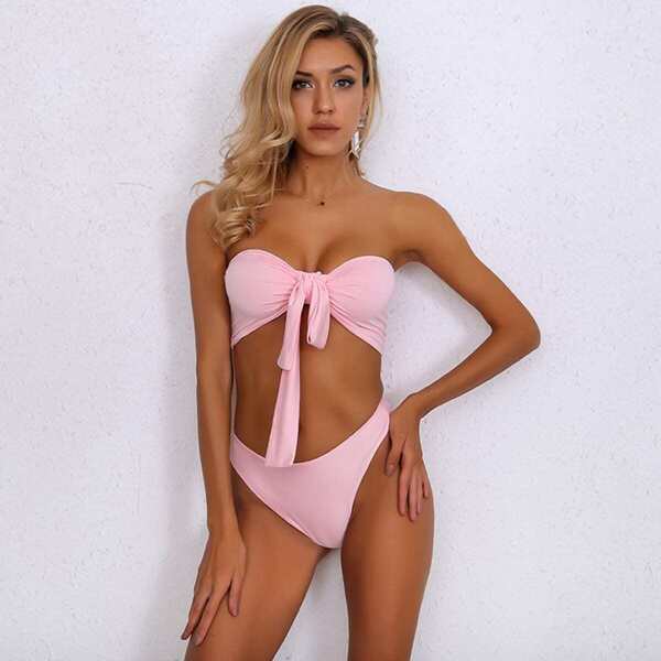 

Joyfunear Tie Front Top & High Cut Bikini