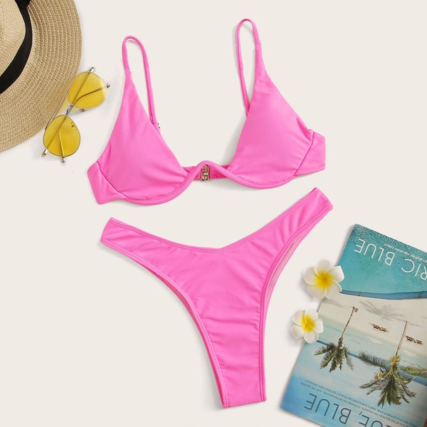

Underwire High Leg Bikini Swimsuit, Pink bright
